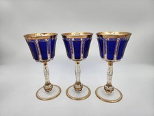 Vintage Bohemian Wine Glasses Cobalt Blue Gold 8" Crystal