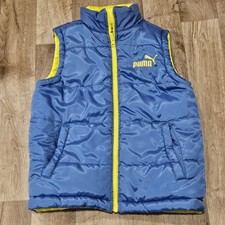 2012 PUMA Boys heavy reversible Winter puffer vest XS 6-8 Blue Neon Green EUC