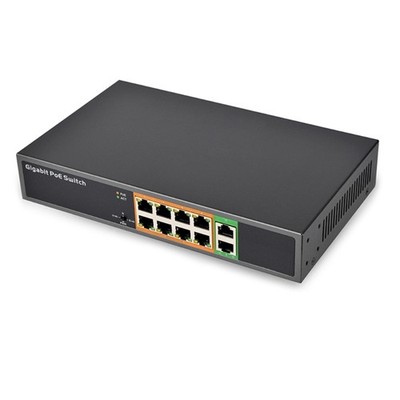 10 Port Gigabit Ethernet PoE Switcher 8 Power Over Ethernet Port 2 Uplink Port