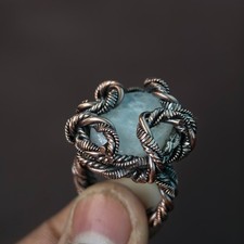 Moonstone Ring Copper Wire Wrapped Gemstone Ring Adjustable Ring Handmade Copper