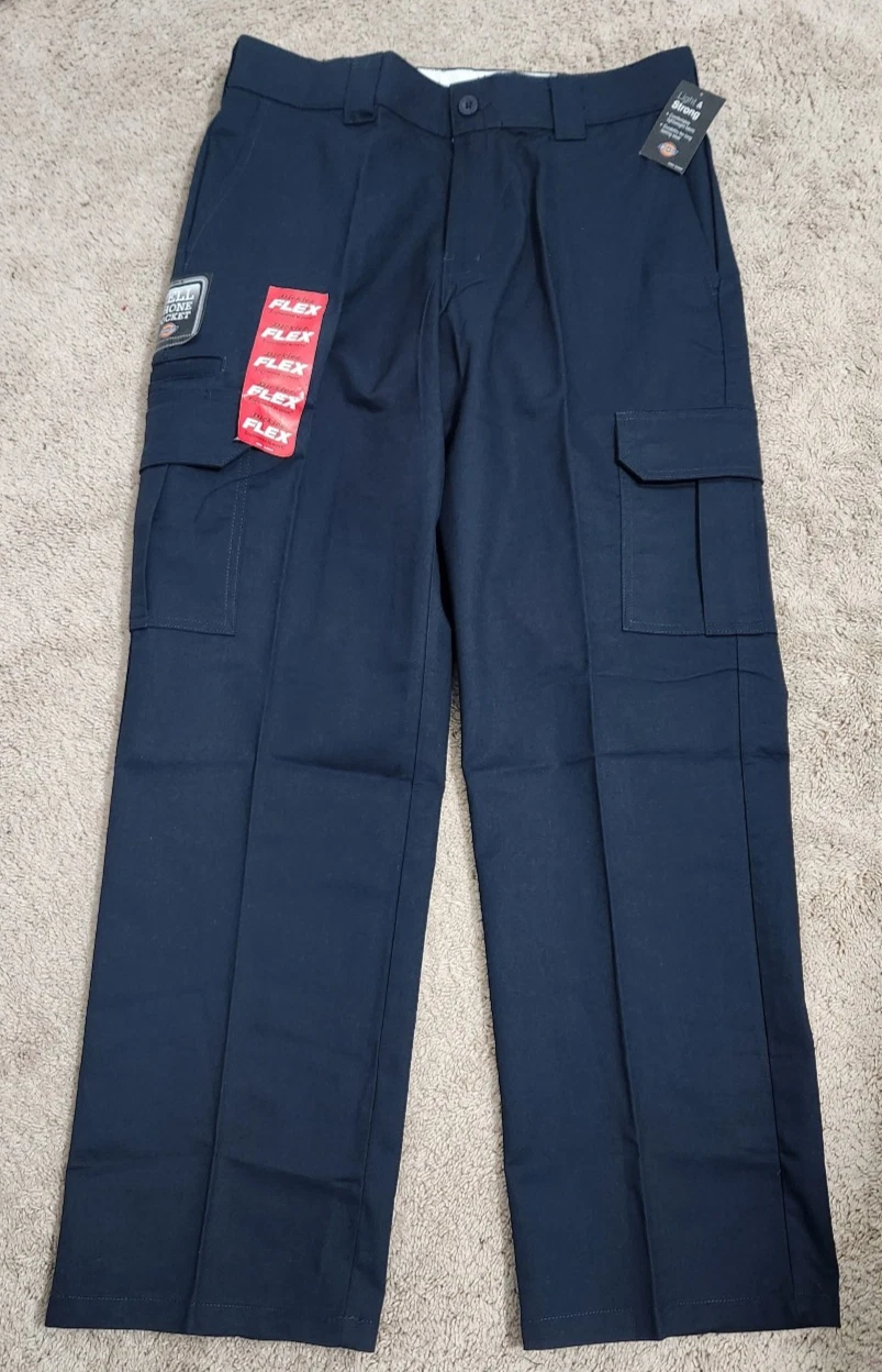 Dickies Mens 36 x 30 Flex Twill Cargo Pants Straight Leg Relaxed Pockets Navy