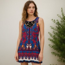 Anthropologie Lika Dress Womens Medium Bohemian Paisley Print Lace Neckline