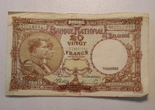 1944 Belgium 20 Francs Note; Pick 111 *Very Fine*