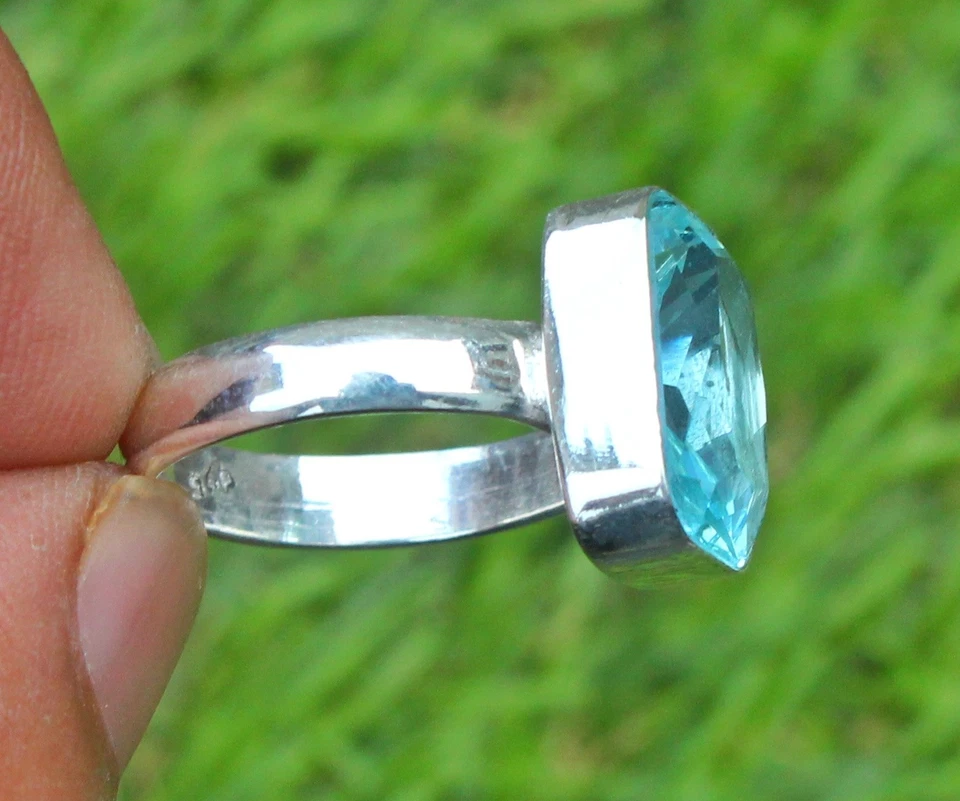 Лабораторный аквамарин 925 пробы группы и заявление кольцо ручной работы кольцо все размер - Изображение 4 из 4