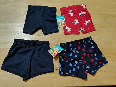 4 New Girls Size 0-3 Month Shorts By Garanimals
