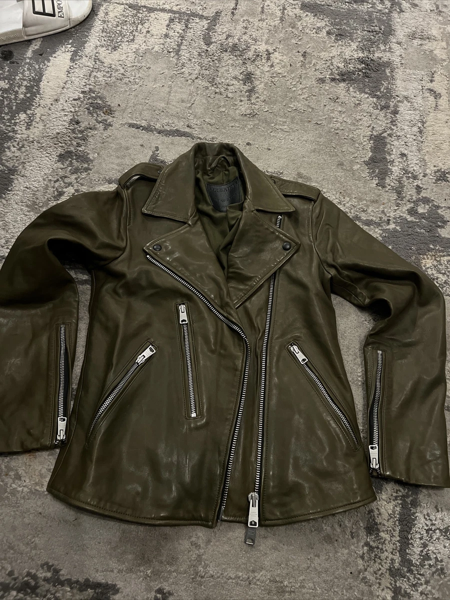 Khaki leather clearance jacket