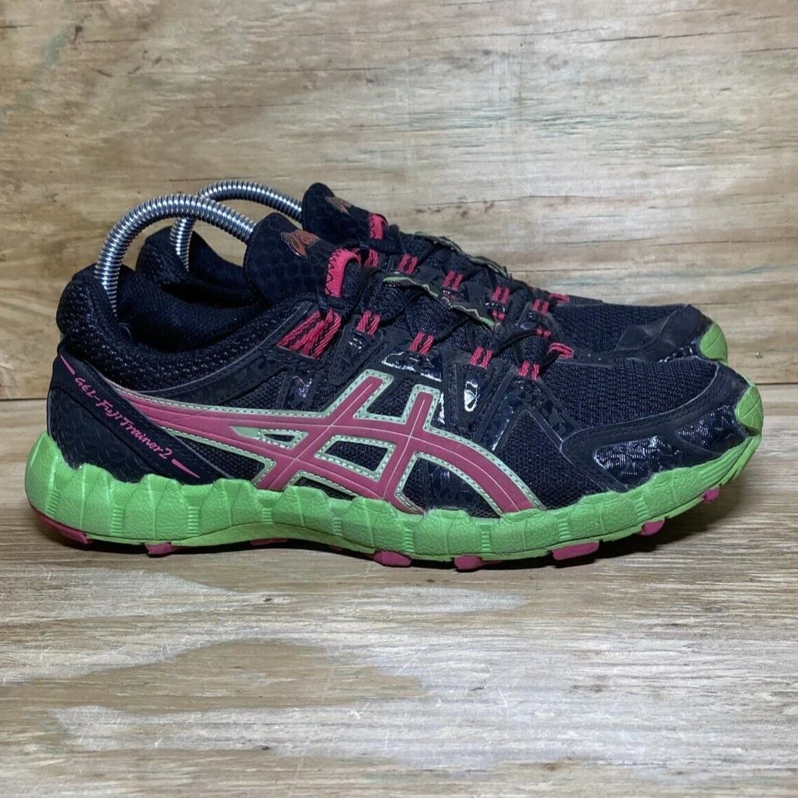 ASICS Gel Fuji Trainer 2 Shoes Womens size 9.5 Black Pink Green Athletic