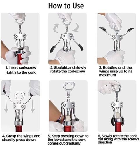 3Pcs Wine Opener Gift Set Wing Corkscrew Beer Bottle Opener & Stopper Cutter - Picture 5 of 8