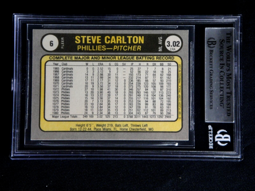 STEVE CARLTON SIGNED 1981 FLEER BASEBALL CARD BECKETT AUTOGRAPHED #6 PHILLIES . - Picture 2 of 2