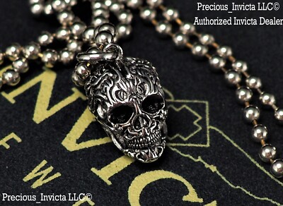 Invicta Authentic Jewelry SKULL TALISMAN Pendant SILVER BULLET W/24'' Rope Chain 