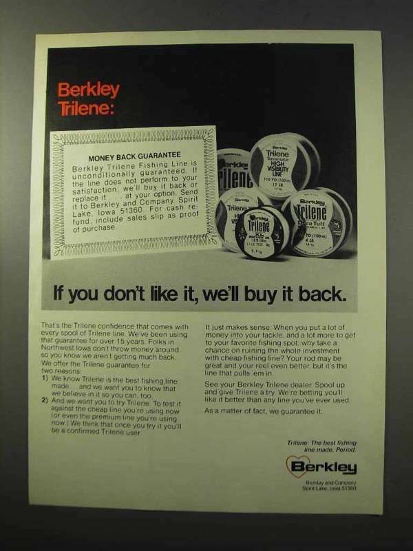 1977 Berkley Trilene Fishing Line Ad – If You Don't Like It We'll Buy It Back