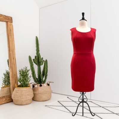 White House BlackMarket Womens 14 Sleeveless Stretch Sheath Dress Red  Orange - Main Image