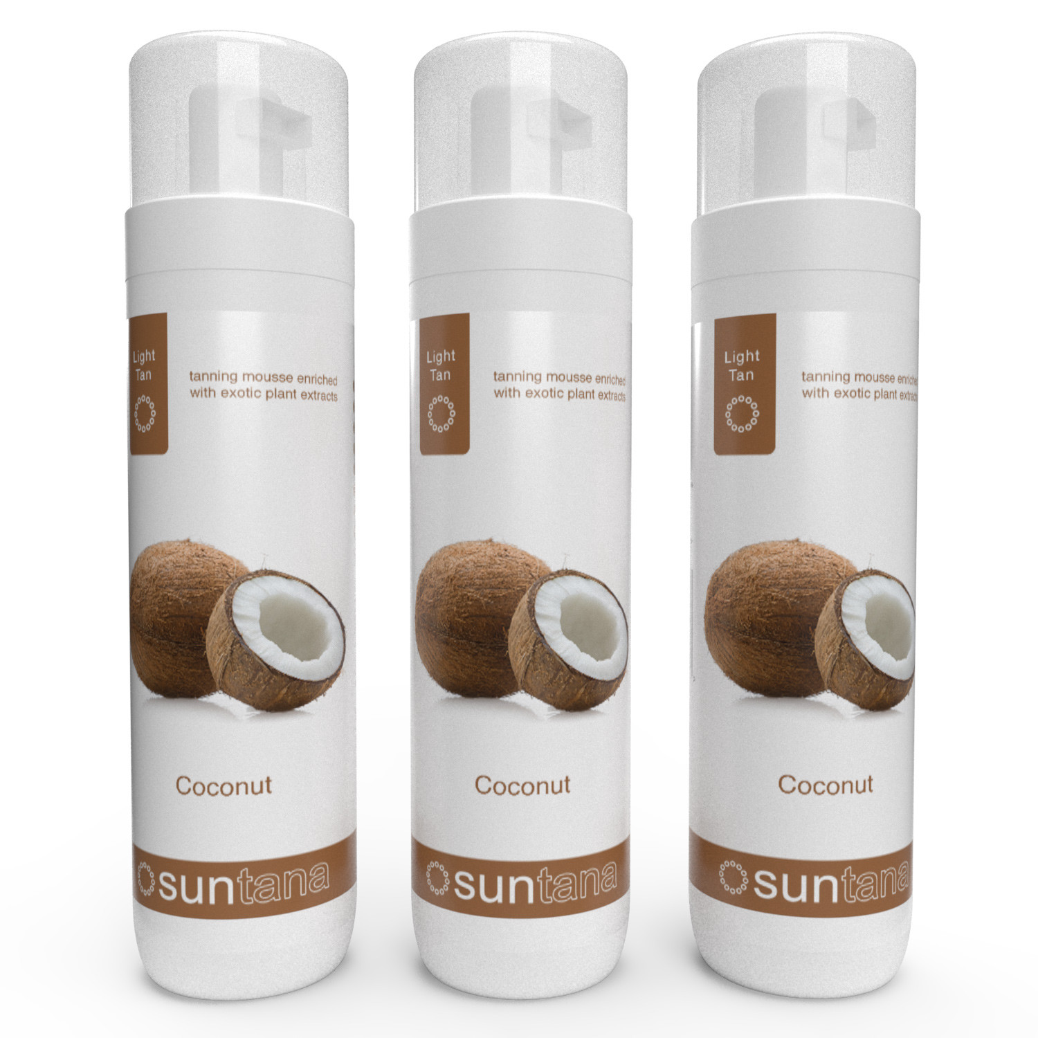 Suntana Self Tanning Mousse - Coconut Fragranced Light 8% DHA Tan 3 x combo pack