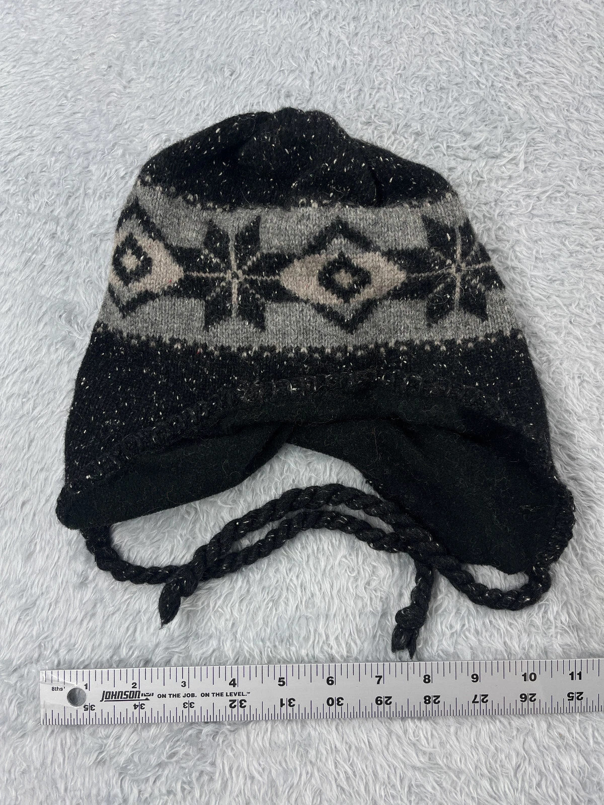 Dorfman Pacific Beanie Toque Adult Black Gray Knit Wool Nylon Fair Isle Ear Flap