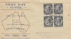Stamps 1952 Australia 1/-&1/2d blue KGV1 perf pip block 4 on Haslem cachet FDC