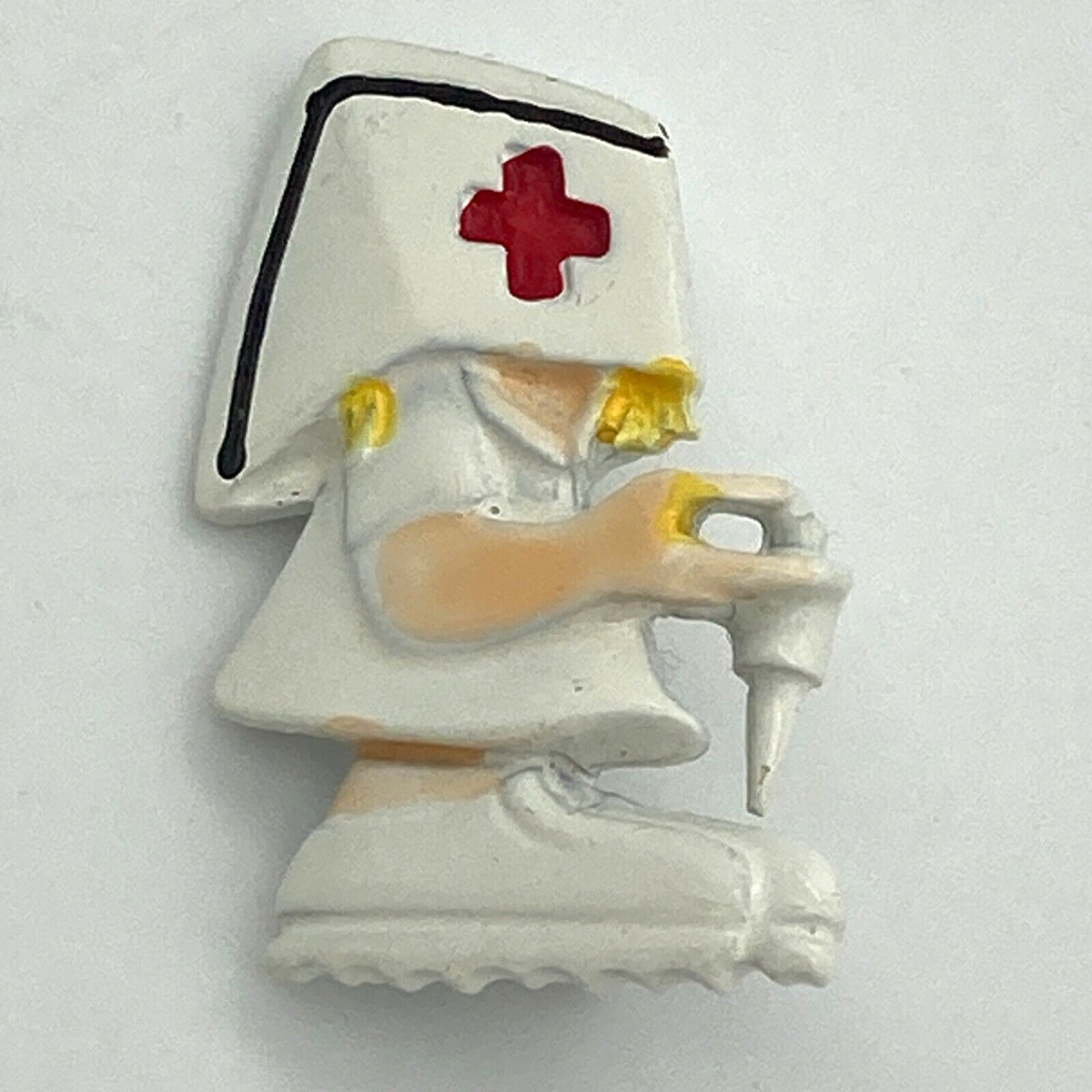JOVON Signed Nurse Enamel Lapel Pin Brooch Red Cross Hat Needle Whimsical Small