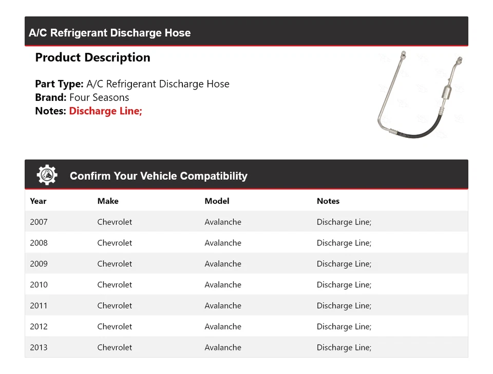 Manguera de descarga de refrigerante aire acondicionado Chevrolet Avalanche 2007-2013 4 estaciones 2008 Foto 2 de 4