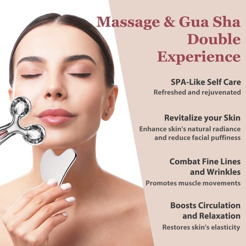 Stainless Steel Gua Sha and Face Roller Set, Facial Tool for Face Sculpting, ... - Picture 2 of 8