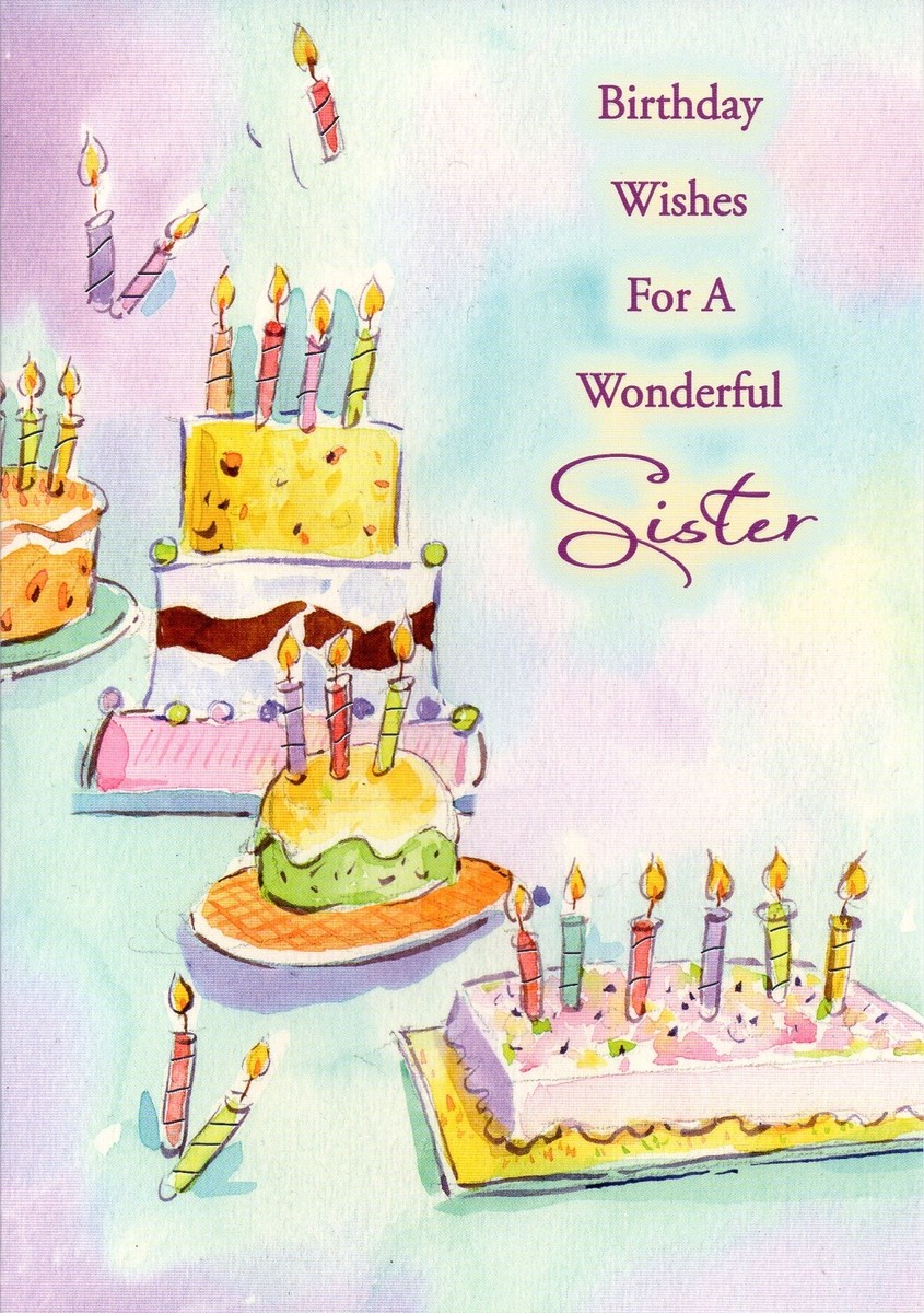 Vibrant HAPPY BIRTHDAY Card FOR SISTER, Watercolor Cakes