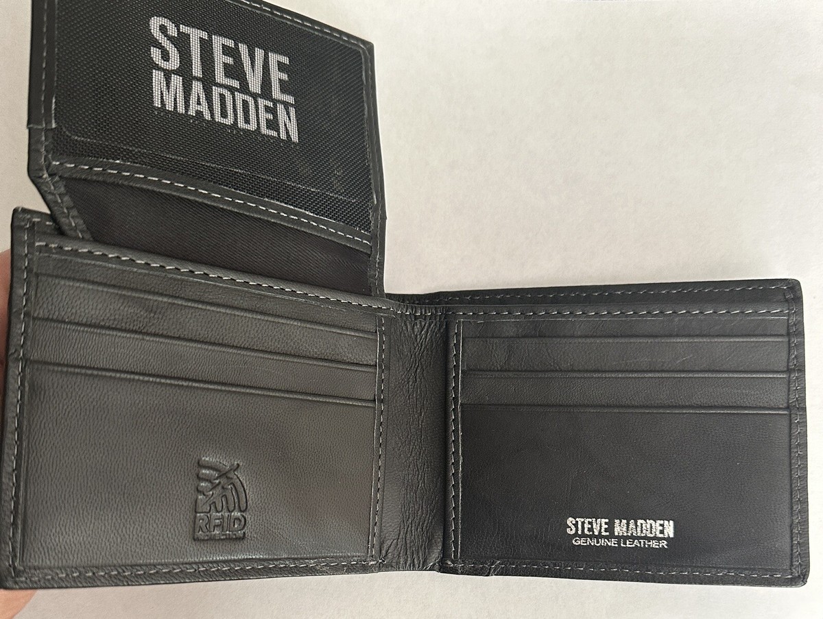 Steve Madden Quilted Card Case Wallet - Black Chevron Design, Snap Closure, Coin Pocket