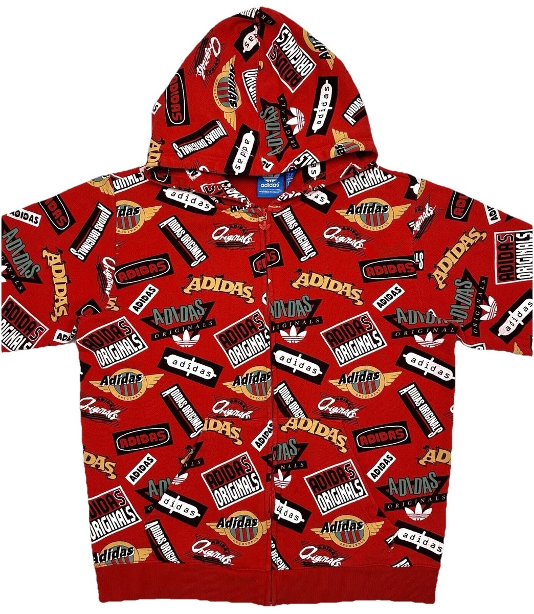 Adidas Originals Hoodie Mens L Full Zip Sweatshirt Colorful Print