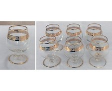 VERRES A COGNAC (6) - CRISTAL - DECOR OR - ANCIEN - VINTAGE