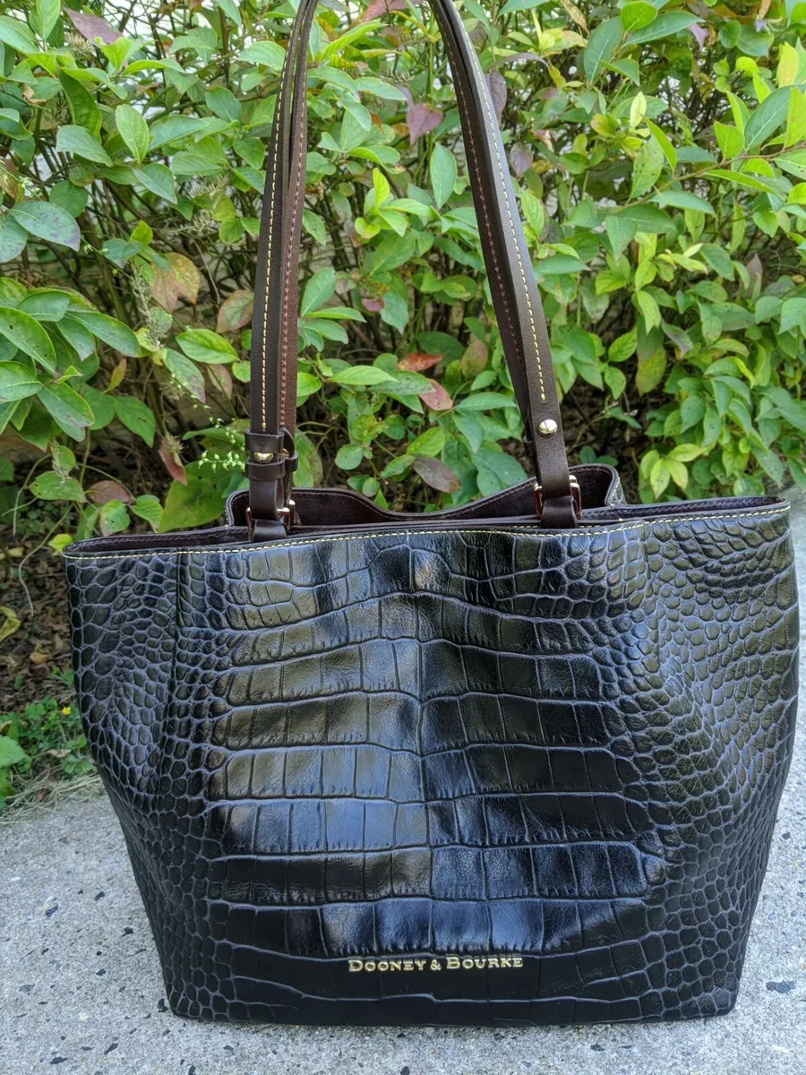 Dooney Bourke Black City Lafayette Croco Embossed Large Flynn Tote