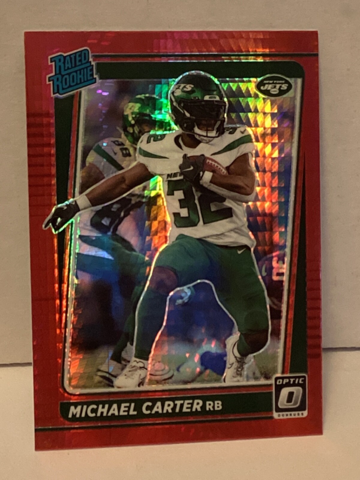 2021 Optic Michael Carter Red Hyper Prizm Rated Rookie RC #235 Jets