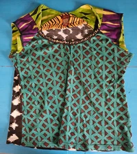 Julie G WOMEN'S TOP/SHIRT Multicolor (Size Medium) SHORT SLEEVE Beaded INDIA