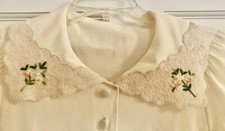 Vtg Gossard Artemis Beige Long Robe w/Lace Collar, Cuffs-Petite, Missing Button