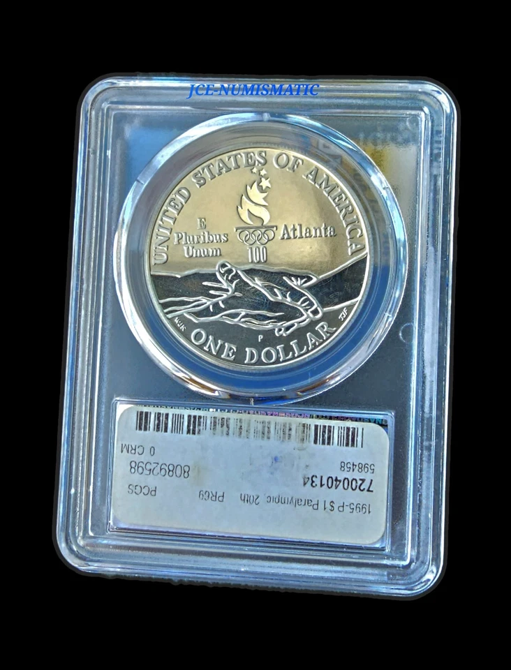 1995 -1 Dolar Paralympics GYMNASTIC PCGS PR69 DCAM 20TH ANNIVERSARY OLYMPIC 95 P - Image 2 of 4