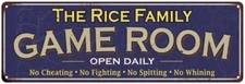 The Rice Family Personalized Blue Game Room Metal Sign 106180037040