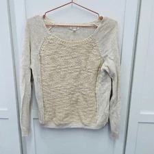 Silence + Noise Cream Oatmeal pullover knit sweater Cotton/Angora Blend SMALL
