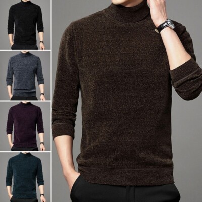 Uomo Ciniglia Maglia Maglioncini Maglione Pullover Dolcevita Caldo