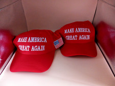 Lot of 2  MAKE AMERICA GREAT AGAIN Adjustable Red Ball Caps w/the American Flag
