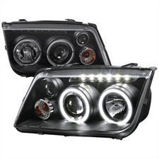 LED Halo Projector Headlights Black for 1999-2005 Jetta Bora Mk4 Left Right Pair