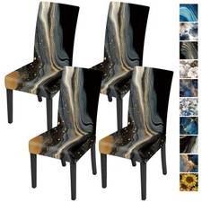 Luxury Marble Chair Covers Set of 4, Stretchable Kitchen Dining Room Chair Co...