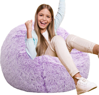 Fluffy Bean Bag Chair for Kids, 2.5FT Round Memory Foam Filled Bean Bag for Teen