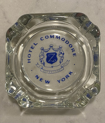 Vintage Hotel Commodore New York City NYC Glass Ashtray Tobacco Historic