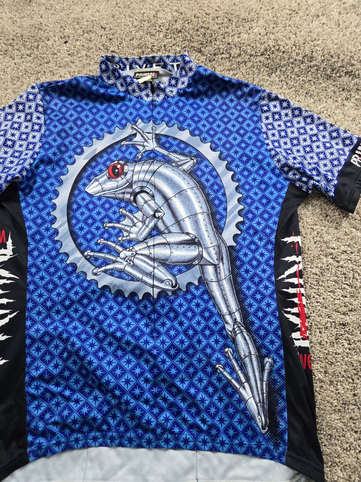 Vintage Primal Cycling Jersey Large Blue Chrome Frog 3/4  Zip Pocket Shirt
