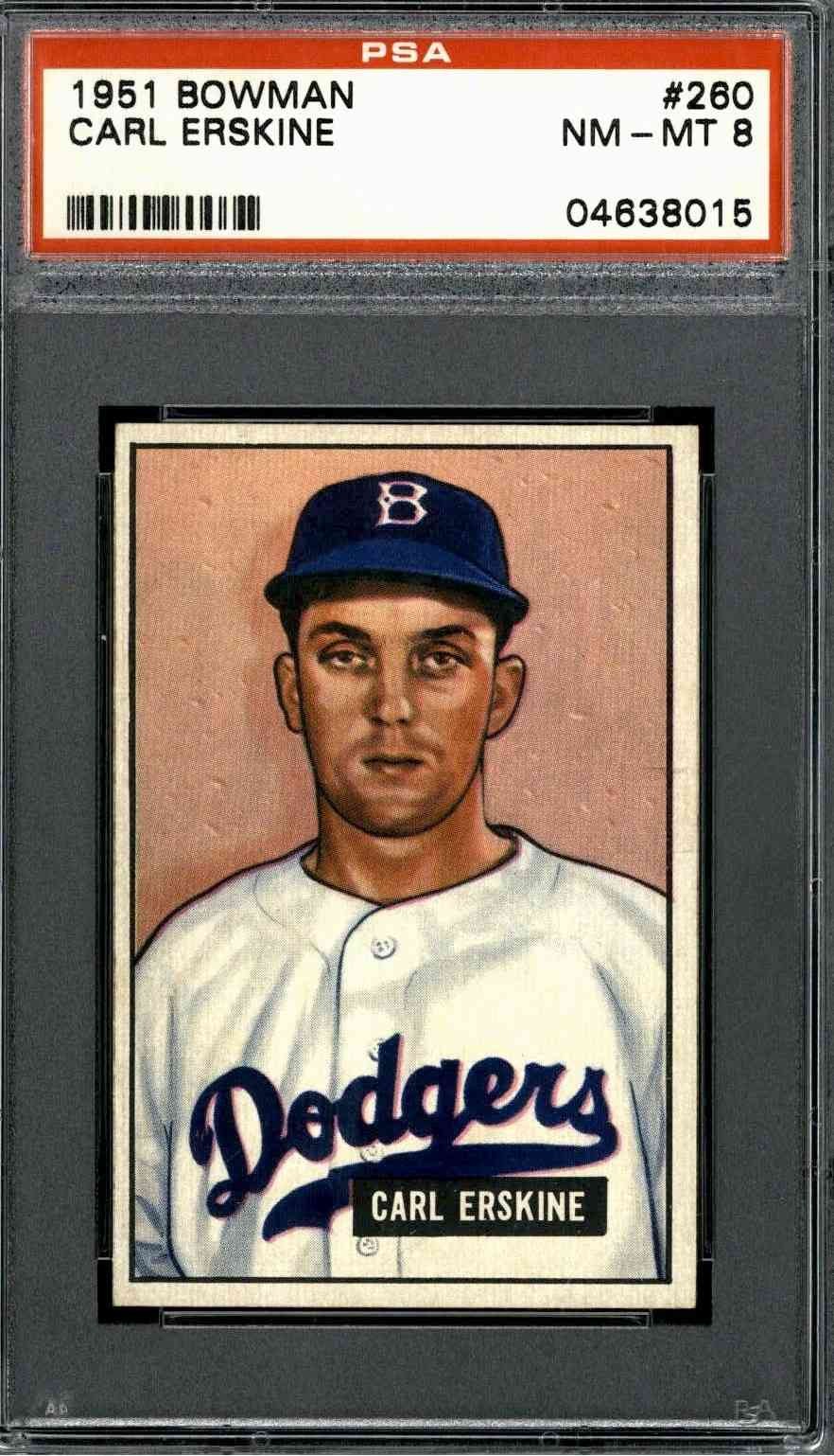 1951 Bowman #260 Carl Erskine - PSA 8