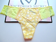 VICTORIA'S SECRET PINK No Show Thong Panty VS Yellow Daisy S M L XL Lace Back