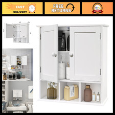 White Bathroom Wall Cabinet with 2 Doors, Adjustable Shelves, Space-Saving Stora