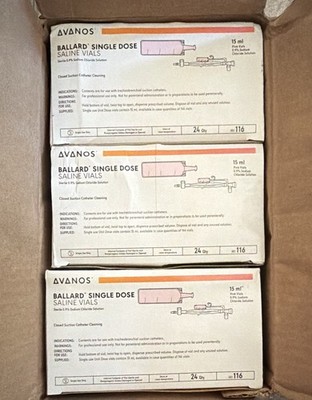 Avanos Ballard Single Dose Saline Vials 15 mL Flip Top MPN 120006503 6 Boxes