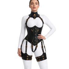 Custom Made Women's Leather Corset Harness Gothic Bustier with Garters