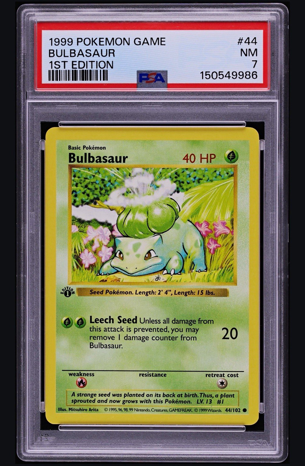 Pokemon Bulbasaur 44/102 Base Set 1st Edition 1999 PSA 7 Cert 150549986