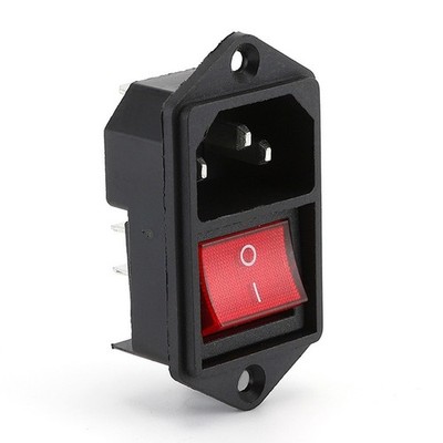 1 Stück 3 Pin AC Stecker Buchse C-14 mit rotem Schalter und Sicherung 10A/250V