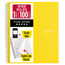 Five Star 1-Subject Spiral Notebook: 8 in. x 10-1/2 in. Yellow 05200-YW