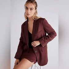 NWOT We The Free People Burgundy Brown Button Slouchy Blazer Sz M