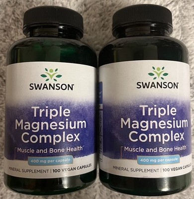 200 Caps Swanson Triple Magnesium Complex 400 mg Nerve, Muscle, Bone Health